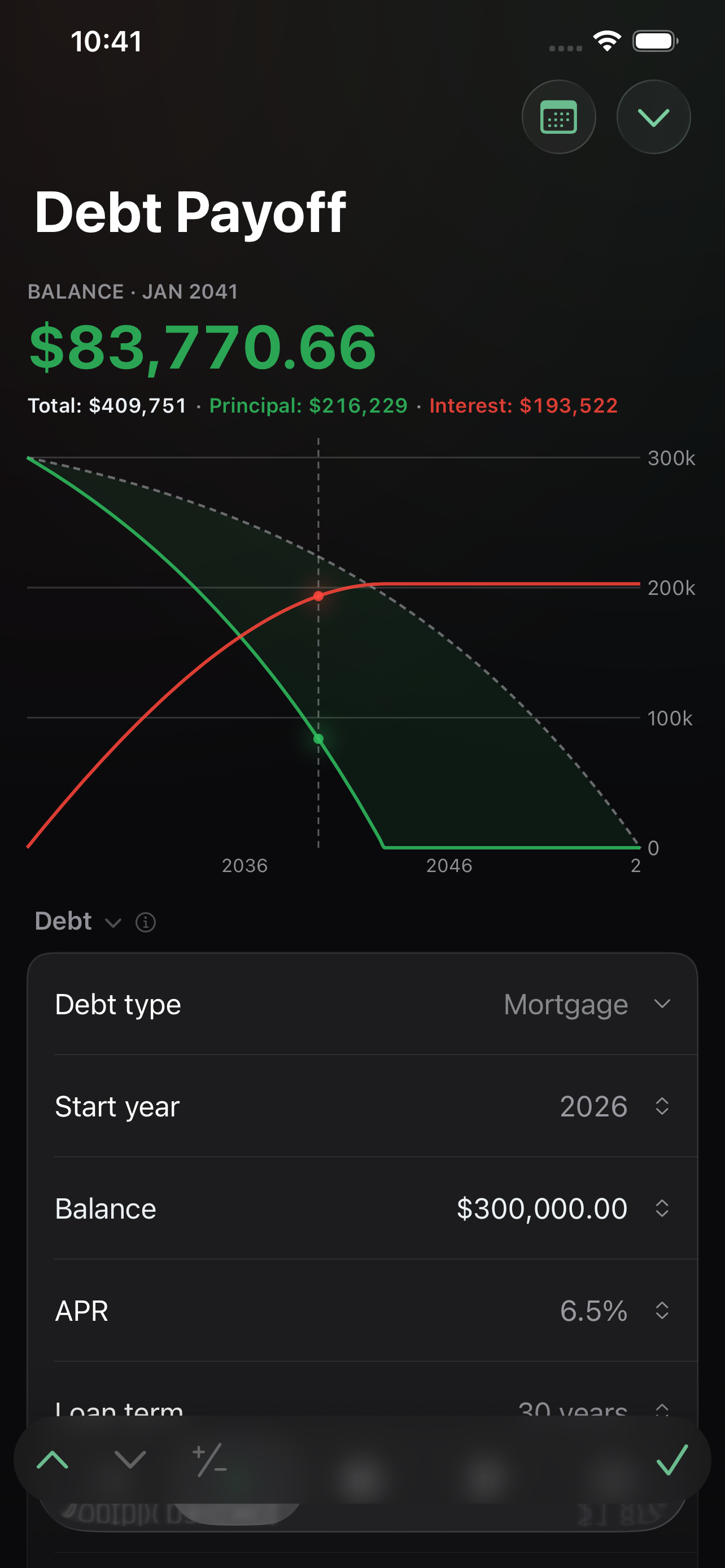 Debt Payoff screen